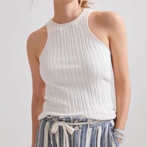 By ANTHROPOLOGIE Off White Ribbed Knit Halter Sweater Tank Top